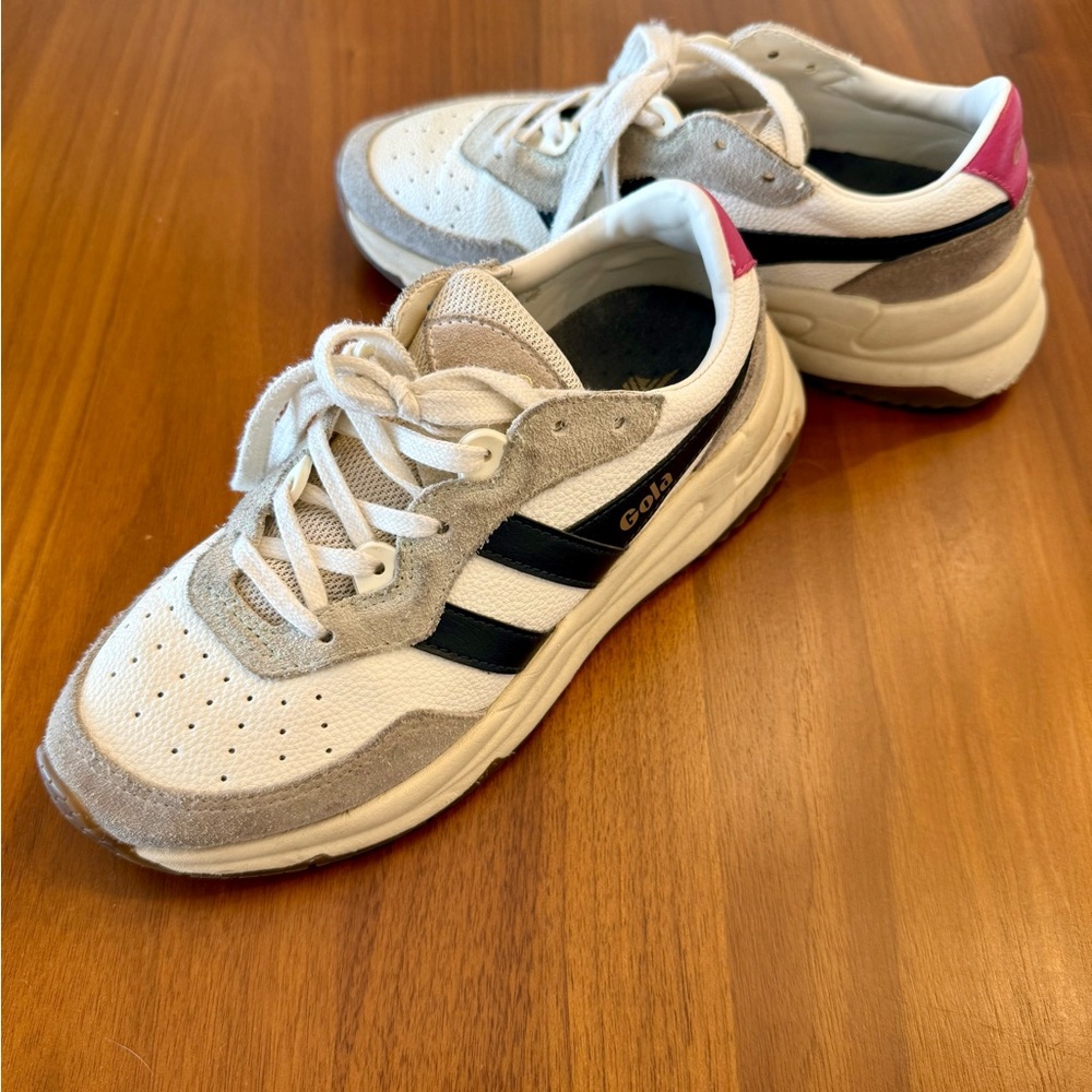 Gola White and Navy Sneakers with Pink Accent